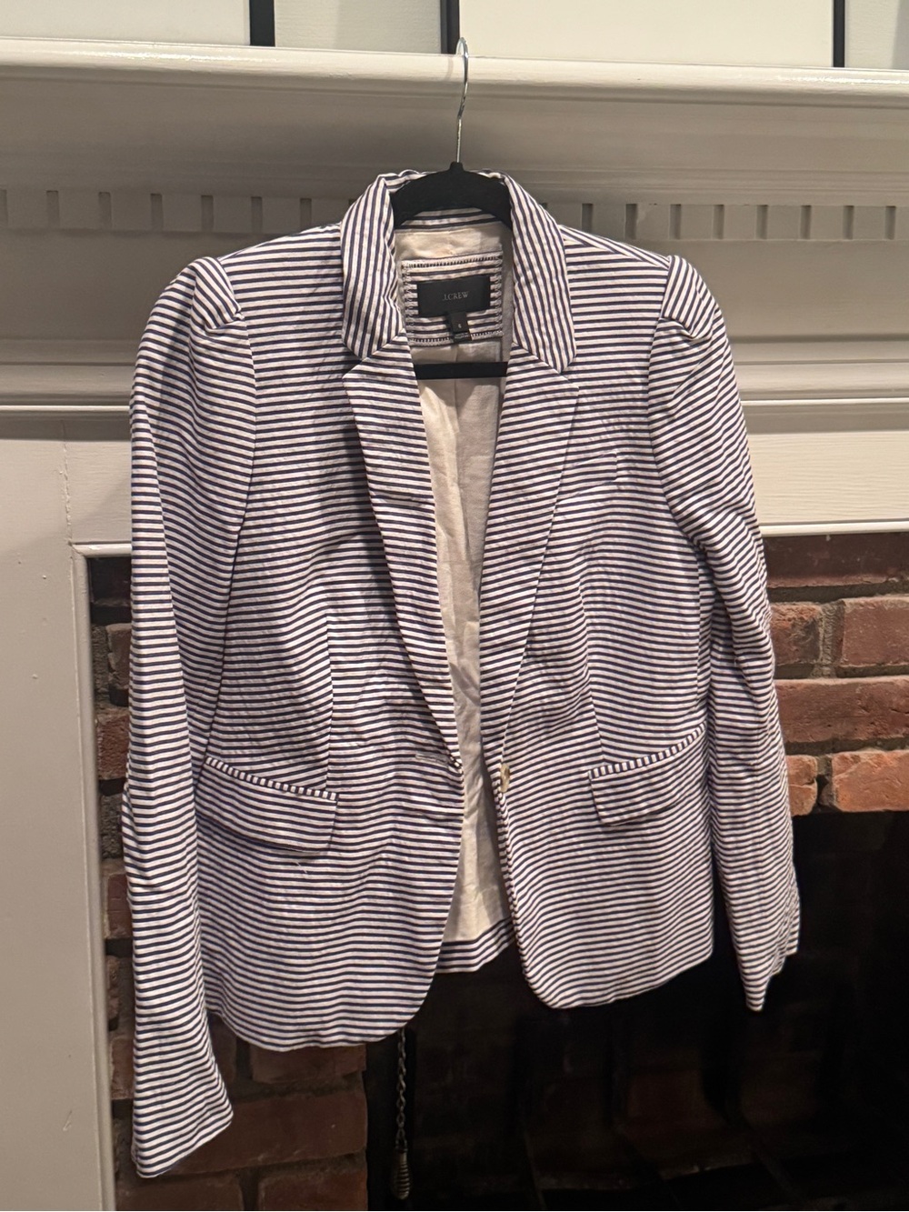 J. Crew Women's Navy and White Striped Blazer